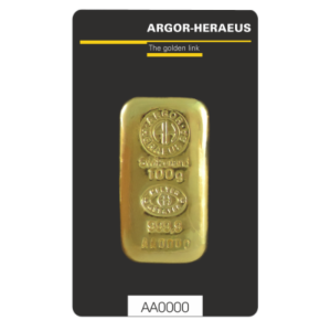 100 g Argor Heraeus | odlévaný | zlatý investiční slitek 999.9