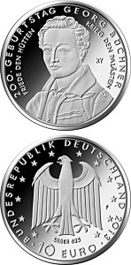 10 euro - 200. Geburtstag Georg Büchner - stříbrná mince ( Proof ) 