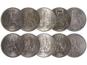 5 koruna - Různé ročníky -Československo - stříbrná mince