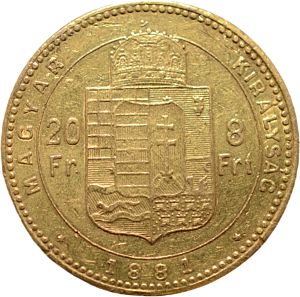 Osmizlatník Františka Josefa I. 8 Gulden 20 Franků 1881 K.B. | Historická ražba |zlatá mince  
