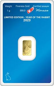 1 g zlatý slitek 999.9  |Rok zajíce 2023 | ochranná Assay karta | Argor Heraeus 