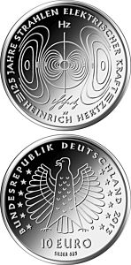 10 euro - 125 Jahre Nachweis der elektromagnetischen Wellen durch Heinrich Hertz - stříbrná mince ( Proof ) 