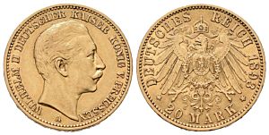 20 Marka 1893 A, J.252 Prusko, Wilhelm II.