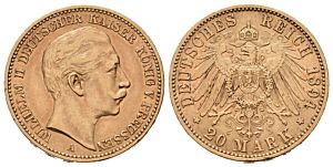20 Marka 1894 A, J.252 Prusko, Wilhelm II.