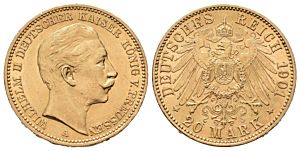 20 Marka 1901 A, J.252 Prusko, Wilhelm II.