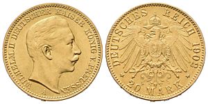 20 Marka 1902 A, J.252 Prusko, Wilhelm II.