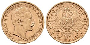 20 Marka 1907 A, J.252 Prusko, Wilhelm II.