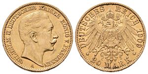 20 Marka 1909 A, J.252 Prusko, Wilhelm II.