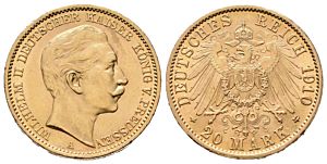 20 Marka 1910 A, J.252 Prusko, Wilhelm II.