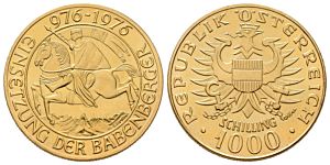 1000 Schilling 1976 - Babenberger, K.M.2933 zlatá mince