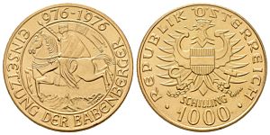 1000 Schilling 1976 - Babenberger, K.M.2933 zlatá mince