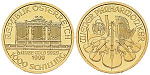 1/2 oz Wiener Philharmoniker 1999  Münze Österreich zlatá mince