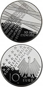 10 euro - 50 Jahre 17.Juni 1953 - stříbrná mince ( Proof )