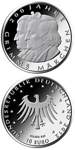 10 euro - 200 Jahre Kinder- und Hausmärchen der Brüder Grimm - stříbrná mince ( proof)