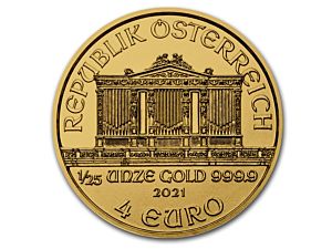  1/25 oz Wiener Philharmoniker | 2021 |Münze Österreich | zlatá investiční mince 999.9