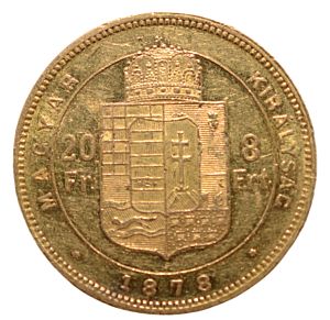 Osmizlatník Františka Josefa I. 8 Gulden 20 Franků 1878 K.B. | Historická ražba |zlatá mince  