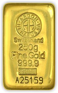 250 g Argor Heraeus | odlévaný | zlatý investiční slitek 999.9