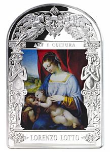 50 g Andorra – 2014 – MADONNA AND CHILD Lorenzo Lotto Madonna in Art Silver Coin 15D (PROOF)