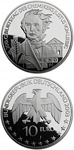 10 euro - 200 Geburtstag Justus von Liebig- stříbrná mince ( Proof ) 
