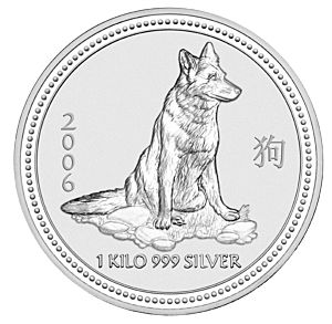 1000 g Year of The Dog - rok psa -Perth Mint stříbrná mince
