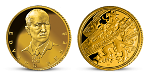 Prezident Edvard Beneš na medaili ze 14ti karátového zlata