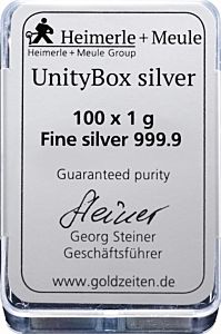 100 x 1 g Heimerle + Meule | UnityBox | investiční stříbrný slitek 999.9